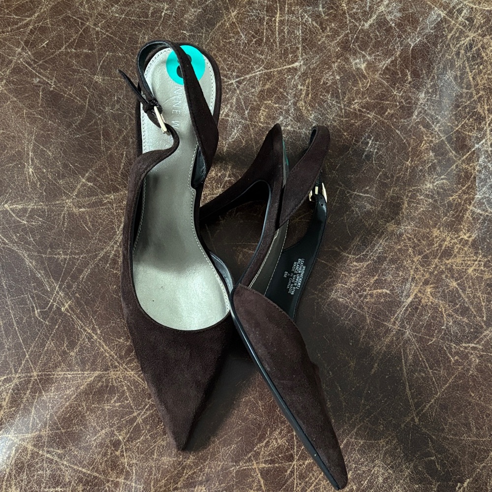 Nine West Dark Brown Suede Slingback Heels